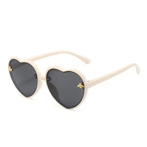 Ochelari de soare pentru copii, design in forma de inima, model pentru fetite albinuta fashion, marime universala, crem