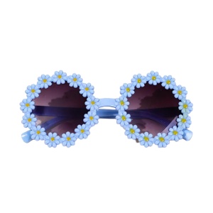 Ochelari de soare pentru copii, model pentru fetite cu floarea soarelui summer vibe, marime universala, albastri