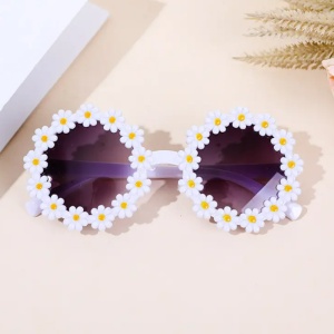 Ochelari de soare pentru copii, model pentru fetite cu floarea soarelui summer vibe, marime universala, albi - Img 3