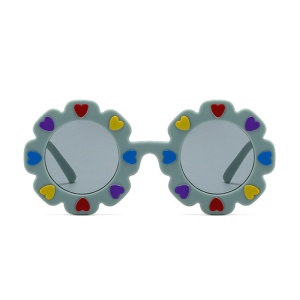 Ochelari de soare pentru copii, model pentru fetite, design floare cu petale in forma de inimioare, marime universala, albastri - Img 2