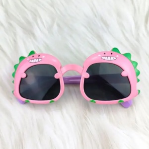 Ochelari de soare pentru copii, unisex, model cu dinozaur prietenos, tematica dino world, marime universala, roz - Img 3