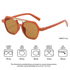 Ochelari de soare pentru copii, unisex, model cu rama chic, detaliu de contrast, tematica cool summer, marime universala, maro - Img 2