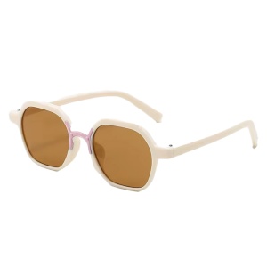 Ochelari de soare pentru copii, unisex, model cu rama fashion, cu detaliu de contrast, tematica cool summer, marime universala, albi
