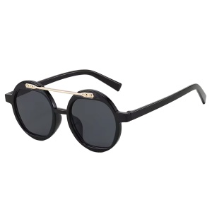 Ochelari de soare pentru copii, unisex, model cu rama fashion, cu accesoriu cool nerdy, tematica party summer, marime universala, negri