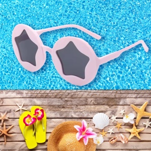 Ochelari de soare pentru copii, unisex, model cu stea, tematica new star in town, marime universala, mov - Img 2