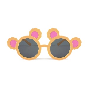 Ochelari de soare pentru copii, unisex, model cu urechi de ursulet, tematica fashion teddy, marime universala, galbeni - Img 3