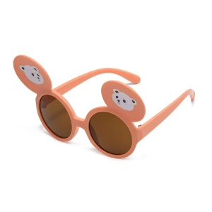Ochelari de soare pentru copii, unisex, model cu urechiuse de ursulet, flexibili, marime universala, roz stins