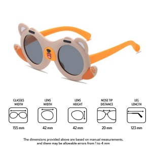 Ochelari de soare pentru copii, unisex, model cu ursulet prietenos, tematica teddy the friendly buddy, marime universala, gri - Img 3