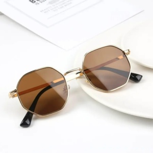 Ochelari de soare pentru copii, unisex, model fashion cu rama metalica, marime universala, maro - Img 2