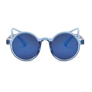 Ochelari de soare pentru copii, unisex, model pisicuta, accesorii urechiuse, marime universala, albastri - Img 2