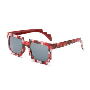Ochelari de soare pentru copii, unisex, model pixelat, tematica cool gamer, marime universala, rosii