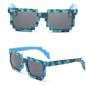 Ochelari de soare pentru copii, unisex, model pixelat, tematica cool gamer, marime universala, albastri - Img 3