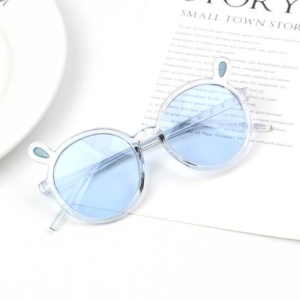 Ochelari de soare pentru copii, unisex, model vesel cu accesorii urechiuse, marime universala, albastri - Img 3