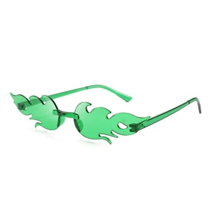 Ochelari de soare pentru femei, model cu flacara, tematica sexy and hot, marime universala, verzi