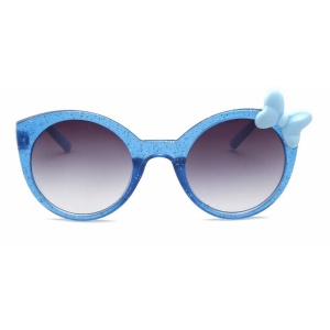 Ochelari de soare pentru fetite, model cu rama semitransparenta accesorizata cu fundita chic, tematica glitter summer, marime universala, albastri - Img 2