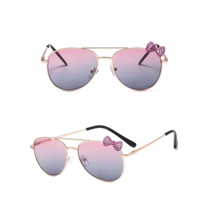 Ochelari de soare pentru fetite, model delicat accesorizat cu fundita, tematica mica printesa, marime universala, mov - Img 3
