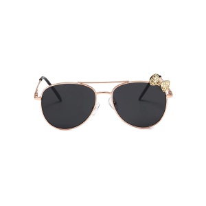 Ochelari de soare pentru fetite, model delicat accesorizat cu fundita, tematica mica printesa, marime universala, negri - Img 2