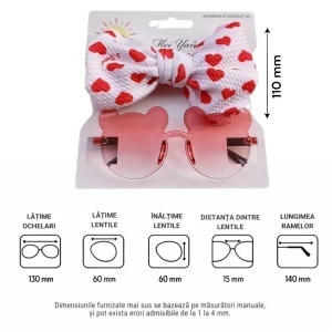 Ochelari de soare pentru fetite, set doua piese, model ursulet prietenos cu funda voluminoasa asortata, imprimeu delicat, tematica cute and fashion, portocalii - Img 4
