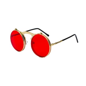 Ochelari de soare unisex, model misterios rotund, tematica crazy scientist, marime universala, rosii