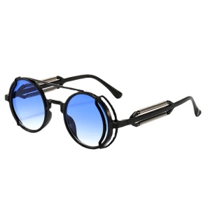 Ochelari de soare unisex, model rotund cu rama speciala, tematica steampunk summer dream, marime universala, albastri