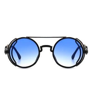 Ochelari de soare unisex, model rotund cu rama speciala, tematica steampunk summer dream, marime universala, albastri - Img 2