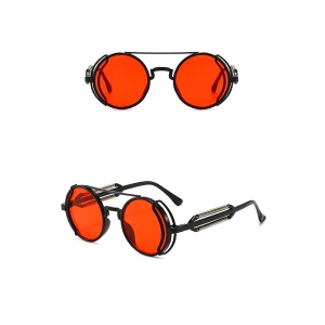 Ochelari de soare unisex, model rotund cu rama speciala, tematica steampunk summer dream, marime universala, rosii - Img 3