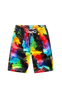 Pantaloni scurti de baie tip bermude, multicolor cu imprimeu abstract, barbati, uscare rapida - Img 3