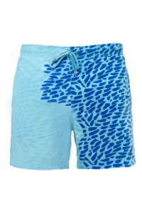 Pantaloni scurti de baie tip sort, barbati, albastru, cameleon, imprimeu geometric abstract, uscare rapida
