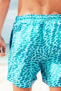 Pantaloni scurti de baie tip sort, barbati, albastru, cameleon, imprimeu geometric abstract, uscare rapida - Img 2