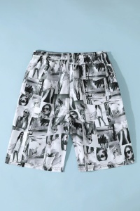 Pantaloni scurti de baie tip sort, barbati, imprimeu vintage grafic cu femei, model vacanta cool, uscare rapida, alb cu maro - Img 2