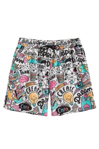 Pantaloni scurti de baie tip sort, barbati, model distractie, imprimeu modele creative, uscare rapida, multicolor