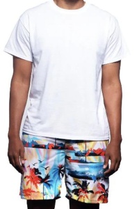 Pantaloni scurti de baie tip sort, barbati, multicolori, imprimeu paradis tropical palmieri, uscare rapida - Img 2