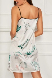 Pijama dama, set 2 piese, camasa de noapte scurta si masca de dormit, alba cu roz, cu imprimeu floral delicat - Img 2