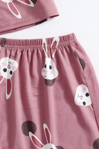 Pijama dama, set 3 piese, tricou maneca scurta, pantalon scurt si masca de dormit, mov cu imprimeu iepurasi - Img 4