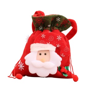 Saculet pentru cadou, model de sarbatoare cu personaje de poveste, Santa, strangere reglabila cu snur, tematica ajutoarele lui Mos Craciun, rosu - Img 3