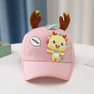 Sapca pentru copii, prindere reglabila cu scai, accesorizata cu urechiuse de ren si figurine colorate, model vesel, tematica party time, 2 – 7 ani, roz - Img 2