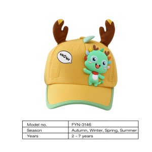 Sapca pentru copii, prindere reglabila cu scai, accesorizata cu urechiuse de ren si figurine colorate, model vesel, tematica party time, 2 – 7 ani, galbena - Img 4