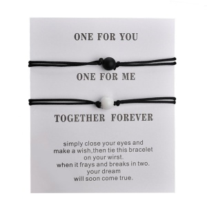 Set 2 bratari cuplu pinky promise, pandantiv biluta, reglabile, din sfoara, negre