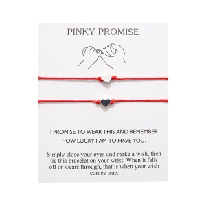 Set 2 bratari cuplu pinky promise, pandantiv inima argintie, reglabile, din sfoara, rosii