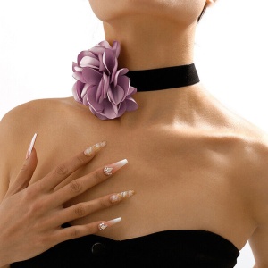 Set 2 piese, choker si bratara asortata, model cu floare eleganta, tematica fashion party, mov - Img 2