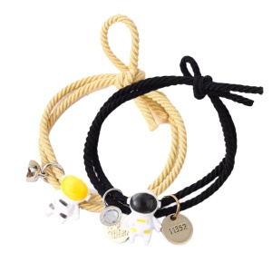 Set bratari cu magnet, tip sfoara, model astronaut, accesoriu rotund auriu, unisex, galbena si neagra