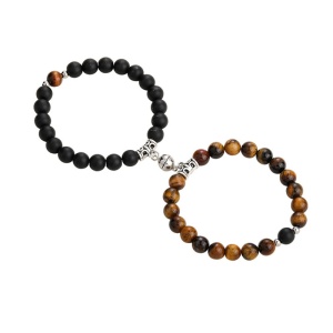 Set bratari cuplu cu magnet, roca semipretioasa, neagra si maro, unisex