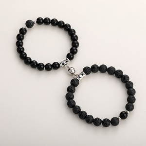 Set bratari cuplu cu magnet, roca semipretioasa, negre, unisex - Img 2