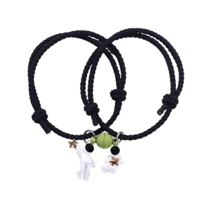 Set bratari cuplu cu magnet, tip sfoara neagra, pandantiv cosmonauti, unisex