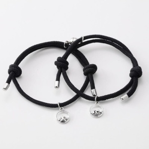 Set bratari cuplu cu magnet, tip sfoara, negre