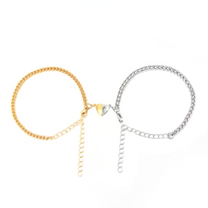 Set bratari cuplu cu pandantiv inimioara magnet, dimensiune reglabila, unisex, aurie si argintie