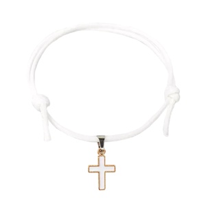 Set bratari cuplu, tip sfoara, cu accesoriu cruce, reglabile, albe - Img 3