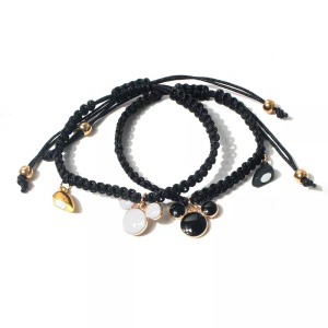 Set bratari handmade, inima cu magnet, tip sfoara, cu accesorii mouse, reglabile, unisex, negre - Img 3