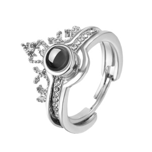 Set doua inele dama, model regal cu text te iubesc in 100 limbi, tematica royal couple, reglabile, argintiu