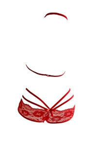 Set lenjerie sexy 2 piese cu dantela, sutien, chiloti tanga, rosu - Img 2